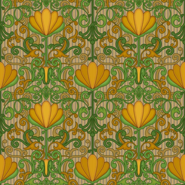 Bloemen Naadloos Patroon Art Nouveau Stijl Vector Illustratie — Stockvector