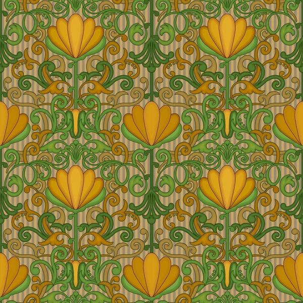 Padrão Sem Costura Floral Estilo Art Nouveau Ilustração Vetorial —  Vetores de Stock