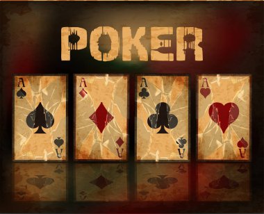 Eski poker kartları ve vektör illüstrasyonlu kumarhane geçmişi
