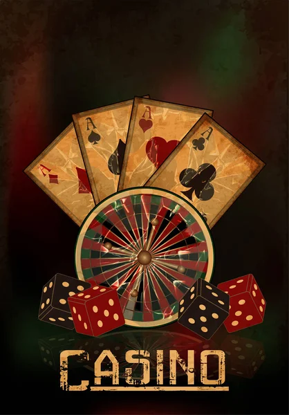 Fondo Pantalla Casino Vintage Con Ruleta Dados Cartas Póquer Ilustración — Vector de stock