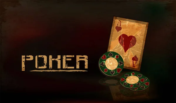 Vintage Poker Bakgrund Med Casino Chip Och Spela Hjärtan Kort — Stock vektor