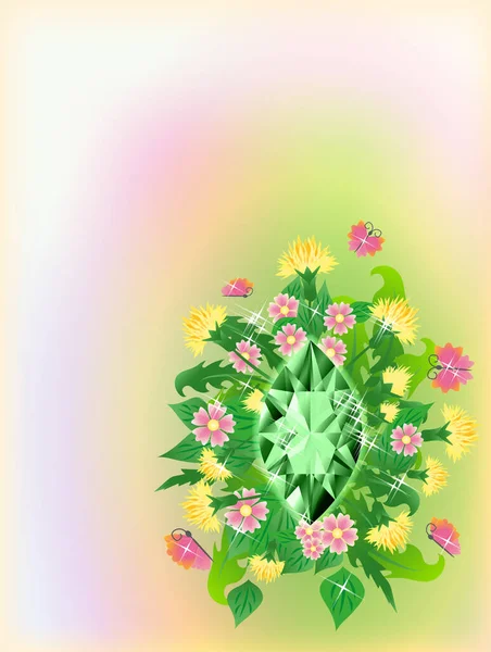 Season Spring Card Emerald Flowers Vector Illustration — Vector de stock