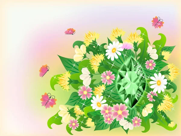 Seizoen Lente Achtergrond Met Smaragd Bloemen Vector Illustratie — Stockvector