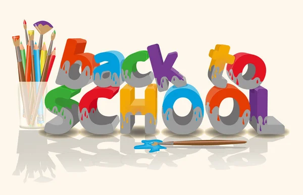 Back School Card Multi Colored Paints Vector Illustration — Stock vektor