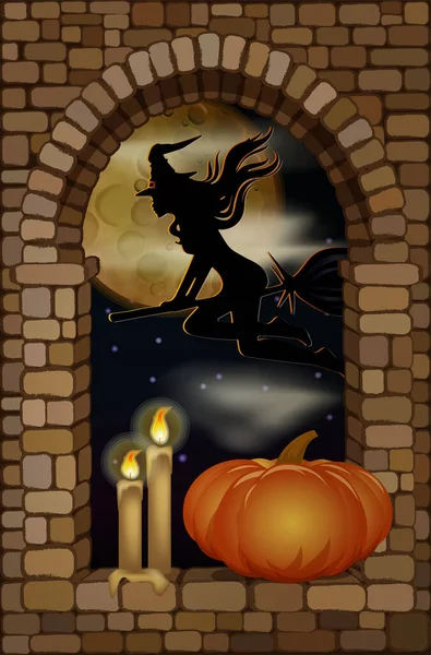 Happy Halloween Invitation Card Pumpkin Candle Vector Illustration — Stock vektor