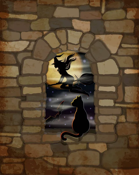 Kara Kediyle Cadılar Bayramı Vip Kartın Kutlu Olsun Vektör Illüstrasyonu — Stok Vektör