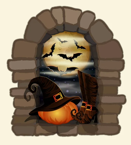 Happy Halloween Card Pumpkin Witch Boots Vector Illustration — Stockvektor