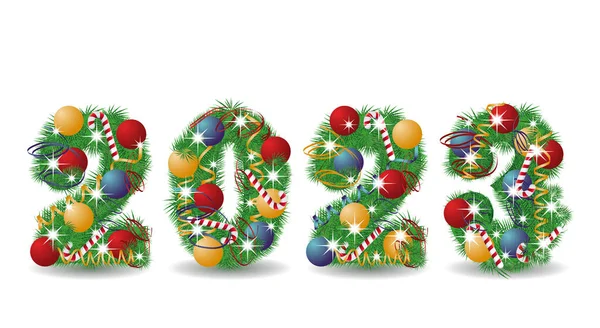 Happy 2023 New Year Banner Xmas Balls Vector Illustration — 图库矢量图片