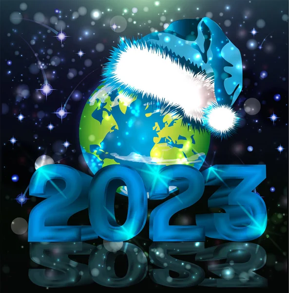 Happy 2023 New Year Globe Santa Claus Hat Vector Illustration — Stock Vector