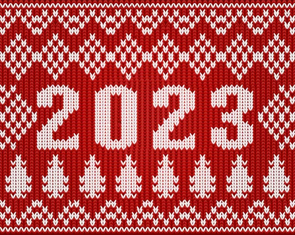 Happy 2023 New Year Knitted Card Xmas Tree Vector Illustration — Archivo Imágenes Vectoriales