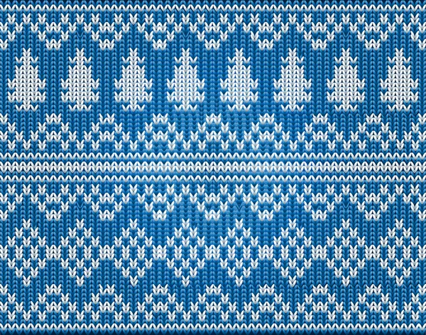 New Year Knitted Seamless Pattern Xmas Tree Vector Illustration — Vetor de Stock