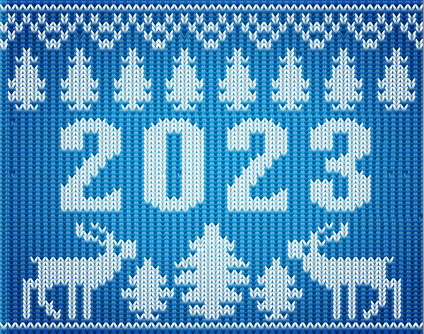 New 2023 Year Knitted Pattern Christmas Deer Vector Illustration — Archivo Imágenes Vectoriales