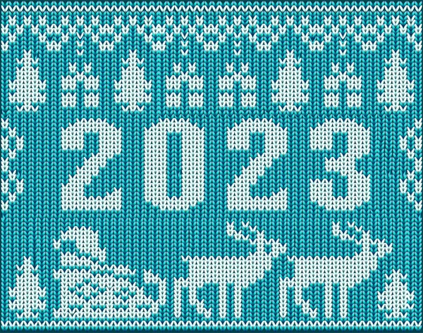 New 2023 Year Knitted Pattern Santa Claus Xmas Deer Vector — Archivo Imágenes Vectoriales