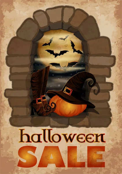 Happy Halloween Sale Card Pumpkin Vector Illustration — Stockvector