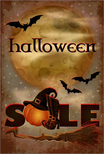 Halloween Sale Card Pumpkin Witch Boots Hat Vector Illustration — Stockvektor