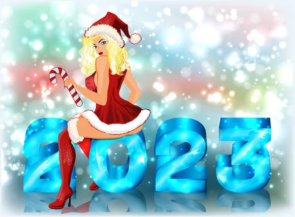 Happy New 2023 Year Winter Sensual Santa Claus Girl Vector — Stockový vektor
