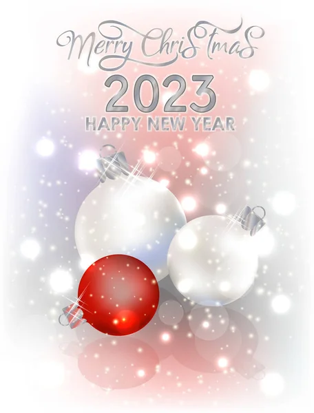 Merry Christmas New 2023 Year Wallpaper Xmas Balls Vector Illustration — Vetor de Stock