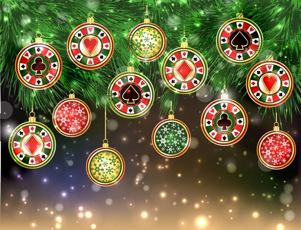 Frohes Neues Jahr Christmas Casino Banner Mit Pokerchip Vektorillustration — Stockvektor