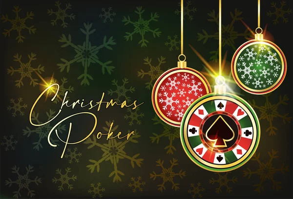 Gelukkig Nieuwjaar Kerst Casino Banner Met Spade Poker Chip Vector — Stockvector