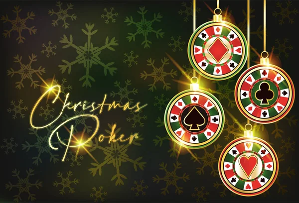 Gelukkig Nieuwjaar Kerst Casino Banner Met Poker Chip Vector Illustratie — Stockvector