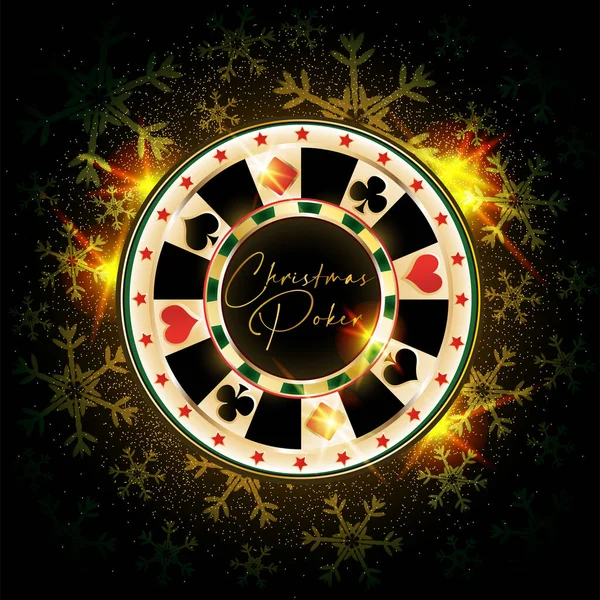 Happy New Year Christmas Casino Background Poker Chip Vector Illustration — Stock Vector