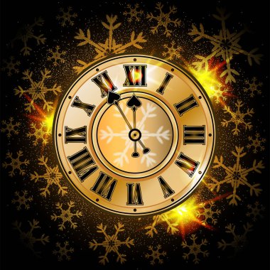 Mutlu Noeller, Xmas saati olan yeni yıl kartı, vektör illüstrasyonu