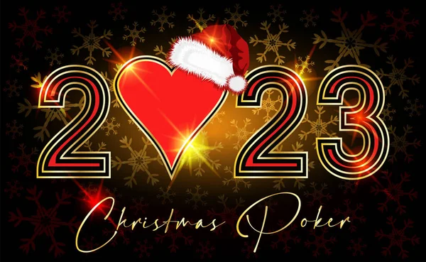 Nový 2023 Rok Vánoční Kasino Prapor Srdcem Poker Vektorová Ilustrace — Stockový vektor