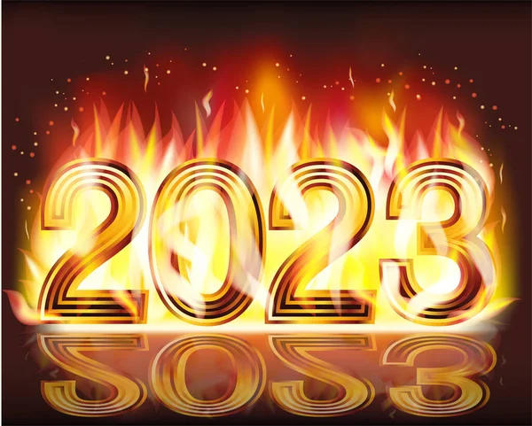 Horký Oheň 2023 Nový Rok Karta Vektorové Ilustrace — Stockový vektor
