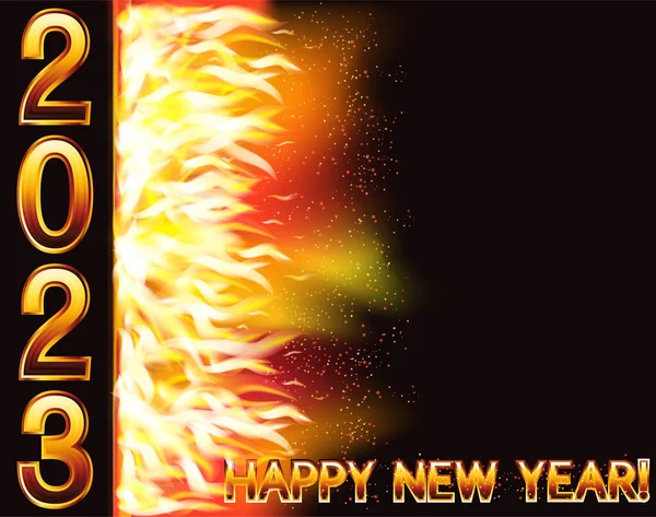 Feliz Ano Novo 2023 Fogo Banner Ilustração Vetorial — Vetor de Stock