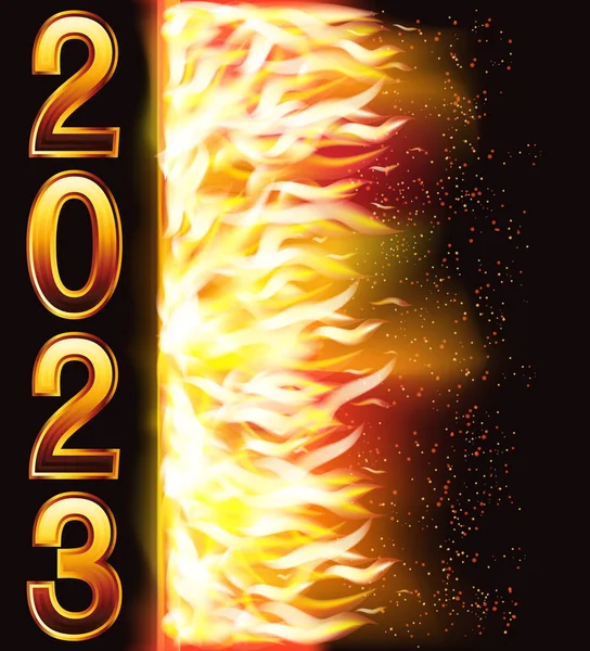 Hot 2023 Nový Rok Požární Prapor Vektorová Ilustrace — Stockový vektor