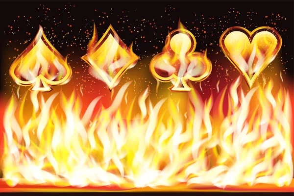 Feuer Casino Banner Mit Poker Zeichen Vektorillustration — Stockvektor