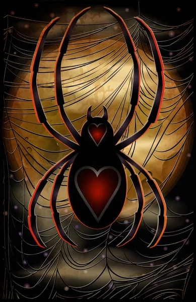 Казино Щасливий Хеллоуїн Покер Картка Повний Місяць Павук Серця Векторні — стоковий вектор