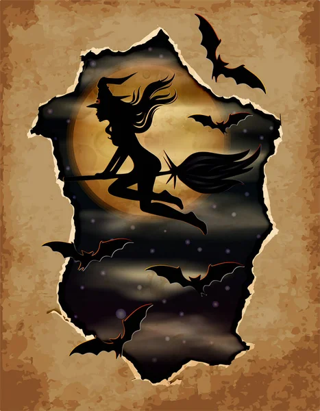 Joyeux Halloween Carte Invitation Pleine Lune Sorcière Illustration Vectorielle — Image vectorielle