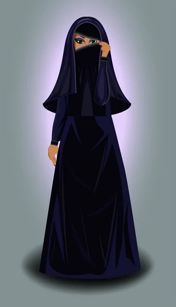 Mulher Muçulmana Burka Abre Rosto Com Zíper —  Vetores de Stock