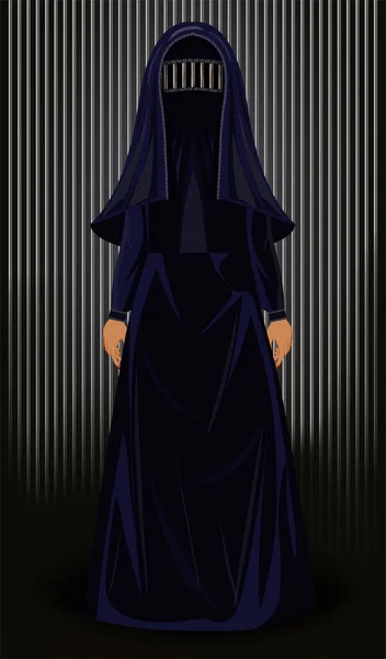Burka Prison Muslim Woman Burqa Metal Prison Bars Vector Illustration — Stock Vector