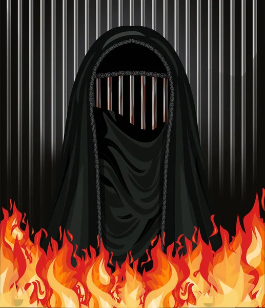 Burka Como Una Prisión Fuego Mujer Musulmana Barras Metal Burqa — Vector de stock