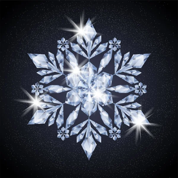 Lysande Diamant Snöflinga Vinter Bakgrund Vektor Illustration — Stock vektor