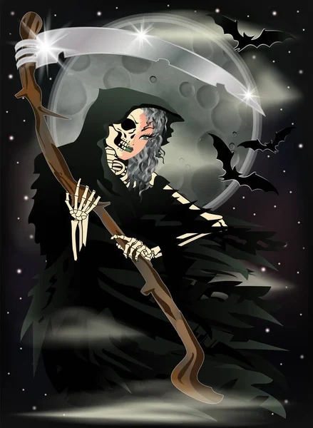 Lady Grim Reaper Halloween Vip Kaart Vector Illustratie — Stockvector