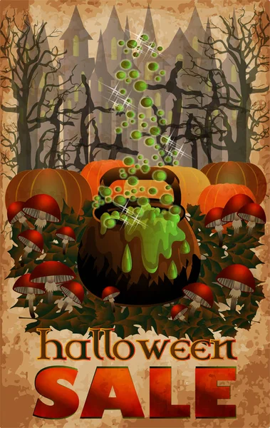 Kartu Halloween Dengan Labu Dan Ramuan Ilustrasi Vektor - Stok Vektor