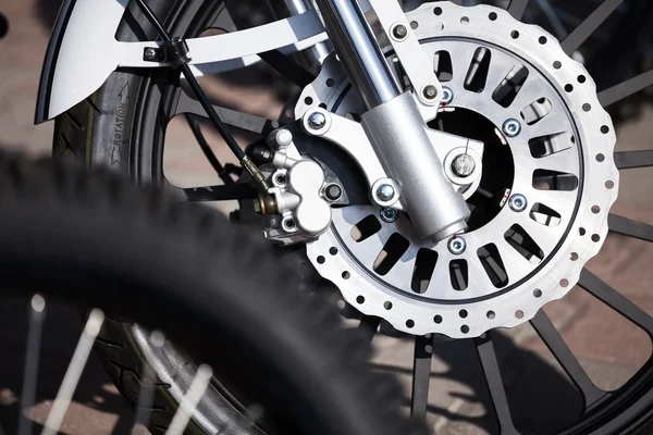Motorcycle wheel breaks — Stock Photo, Image