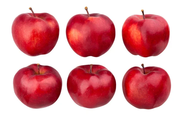 白で隔離された手の中の赤いおいしいリンゴ — ストック写真