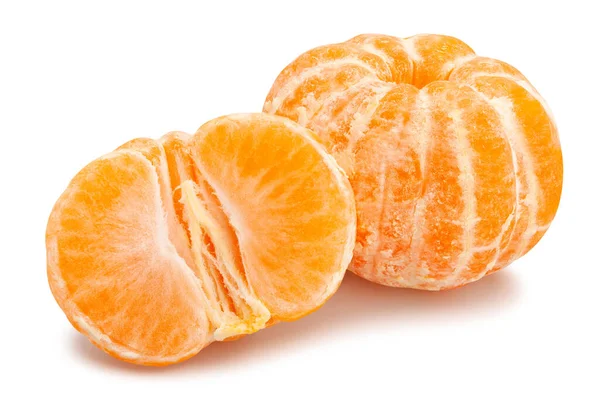 Percorso Mandarino Sbucciato Tagliato Isolato Bianco — Foto Stock