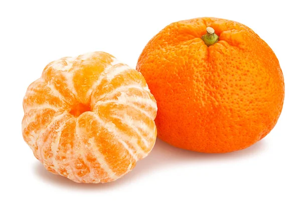 Percorso Mandarino Sbucciato Isolato Bianco — Foto Stock