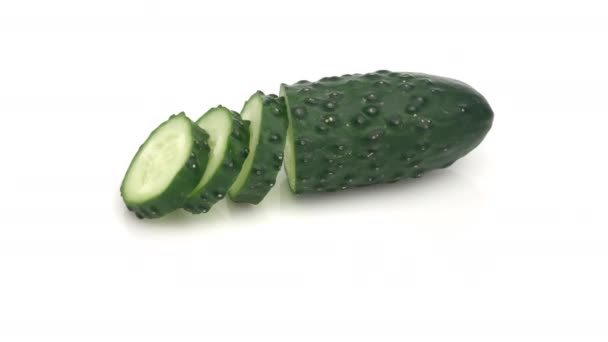 Sliced Cucumber Isolated White Background — Stock Video