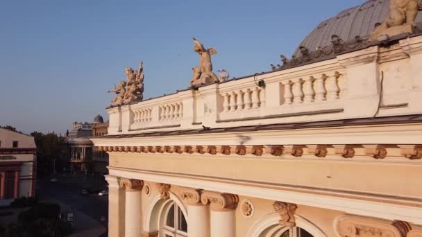 Odessa Ukraina Opera Teater Tak Balustrade Fasad Detaljer Vid Soluppgången — Stockvideo