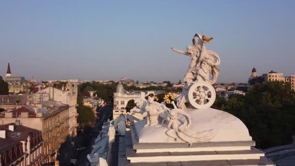 Odessa Ucrânia Ópera Teatro Telhado Estátua Fachada Detalhes Nascer Sol — Vídeo de Stock