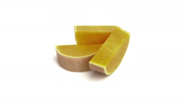 Affettato Butternut Isolato Sfondo Bianco — Video Stock