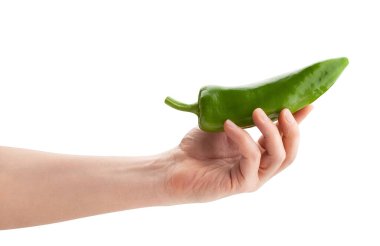 Elde uzun biber yolu beyaz üzerinde izole