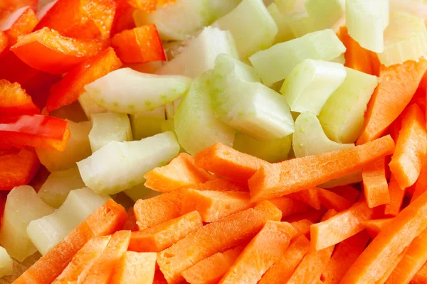 Chopped Carrot Celery Bell Pepper Closeup — Stock Photo, Image