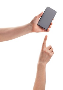 smartphone üzerinde beyaz izole el